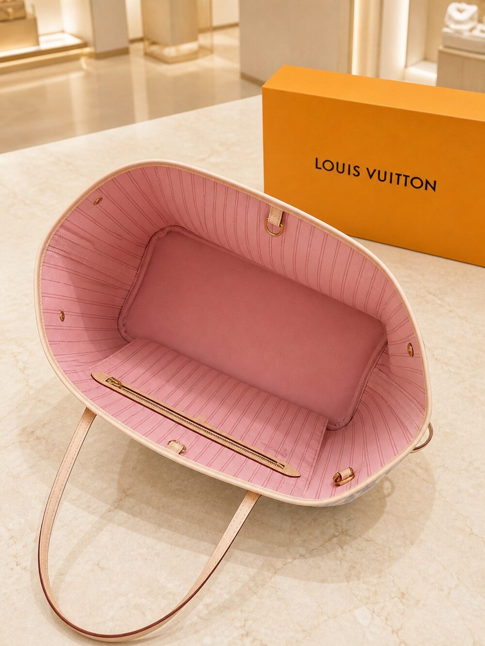Louis Vuitton Pink Interior Neverfull Carryall in Damier Azur Canvas - Picture 6 of 6